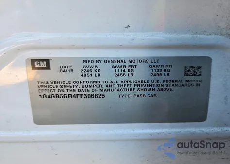 2015 Buick Lacrosse from USA, damaged, VIN 1G4GB5GR4FF306825
